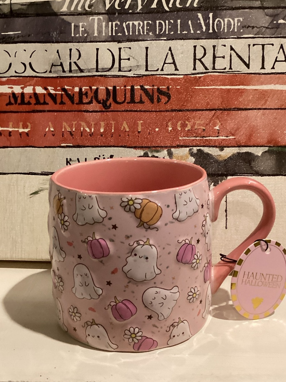 NWT Adorable Pink Ghost & Pumpkin Halloween Coffee Mug 👻🎃